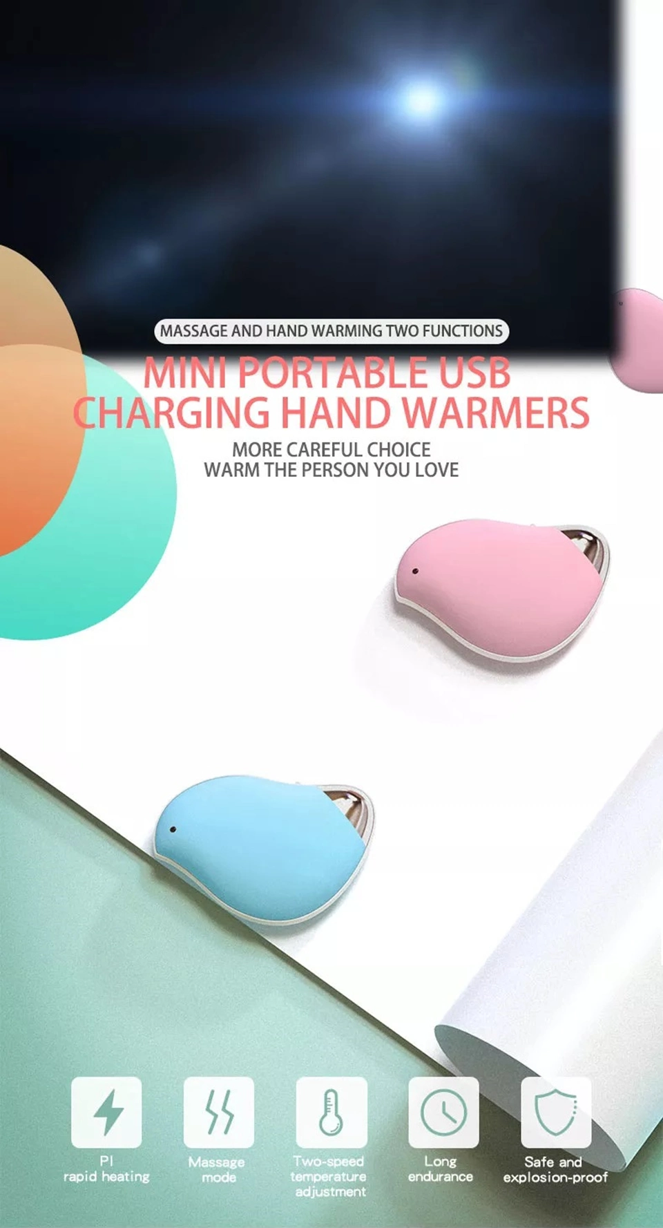 Charging Treasure Face Massage Instrument Heating Hand Warming Treasure Heater Portable Mini Electric Hand Warmer for Woman and Children Outdoor