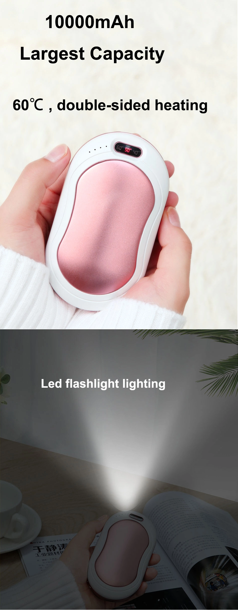 Portable 10000mAh USB Hand Warmer Power Bank Hot Pack Rechargeable Hand Warmer